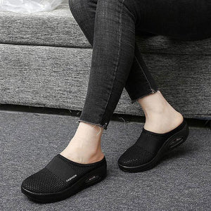 Sursell Women Daily Fly Knit Fabric Summer Air Cushion Mule Slippers